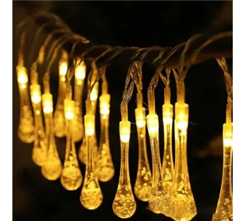 10 Led 2 Metre Sarı Kristal Su Damlası Güneş Enerjili Led Işık Solar Bahçe Ağaç Lamba Aydınlatması