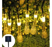10 Led 2 Metre Sarı Kristal Su Damlası Güneş Enerjili Led Işık Solar Bahçe Ağaç Lamba Aydınlatması