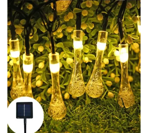 10 Led 2 Metre Sarı Kristal Su Damlası Güneş Enerjili Led Işık Solar Bahçe Ağaç Lamba Aydınlatması