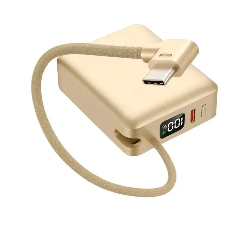 10.000mAh LCD Göstergeli Type-C Giriş & Çıkışlı 20W Dahili Type-C Kablolu Powerbank