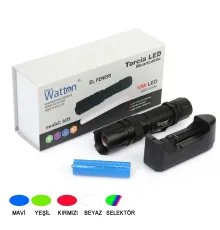 10W 2000 Lümen 4 Renk Güçlü EL Feneri Wt-605
