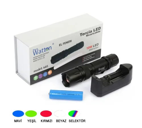 10W 2000 Lümen 4 Renk Güçlü EL Feneri Wt-605
