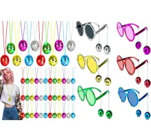 12 Parça Renkli Disko Toplu Retro Parti Seti – 6 Kolye + 6 Gözlük