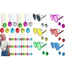 12 Parça Renkli Disko Toplu Retro Parti Seti – 6 Kolye + 6 Gözlük