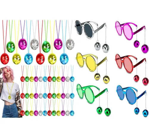 12 Parça Renkli Disko Toplu Retro Parti Seti – 6 Kolye + 6 Gözlük