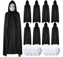 120 cm Siyah Kapüşonlu Pelerin ve Boyanabilir Karton Maske 8’li Set