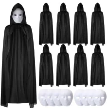 120 cm Siyah Kapüşonlu Pelerin ve Boyanabilir Karton Maske 8’li Set
