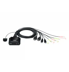 2 Port USB 4K KVM (Keyboard/Video Monitor/Mouse) Switch, Masaüstü Tip, KVM bağlantı kablosu ürüne gömülüdür, Remote Port Selector ile birlikte<br>
2-Port USB 4K HDMI Cable KVM Switch with Remote Port Selector