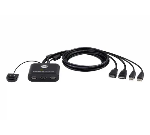 2 Port USB FHD HDMI KVMP™(Keyboard/Video Monitor/Mouse) Periferi (Çevre Cihazlarla (USB) Bağlantı Kurabilir) Switch, KVM bağlantı kablosu ürüne gömülüdür, Remote Port Selector ile birlikte<br>
2-Port USB FHD HDMI Kablolu KVM Switch<br>
2-Port