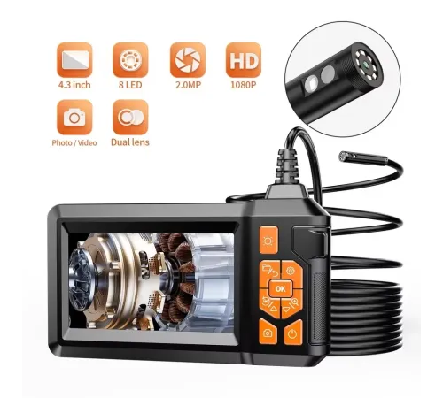 20 Mt Ekranlı 2 Kameralı Endoskop Yılan Kamera Hafıza Girişli Sert Kablo Işıklı 8 MM