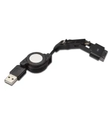 3 in 1 Makaralı Kablo, Samsung 30pin erkek <-> micro USB B erkek + mini USB B erkek + USB A, 0.75 metre, USB 2.0 uyumlu, AWG30, 2x zırhlı