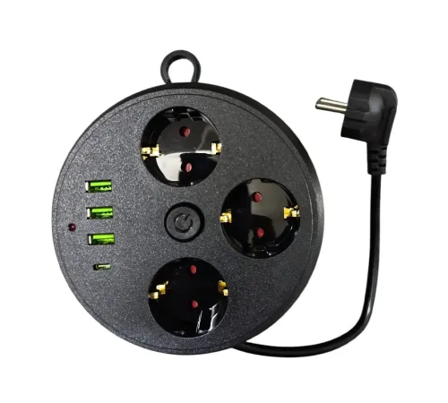 3 Lü Akım Korumalı Priz Makaralı Anahtarlı 16A 4000 Watt 3 x Usb - 1 Type-C 3395