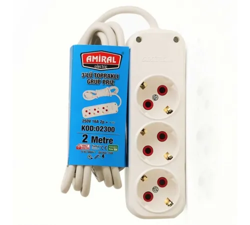 3 lü Topraklı 2 Metre Kablolu Grup Priz