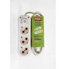 3 lü Topraklı Anahtarlı 3 Metre Kablolu Grup Priz