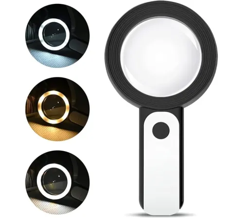30X -12Işıklı Büyüteç Taşınabilir Çıft Katmanlı Optik Cam Okuma Büyüteç 2290-18