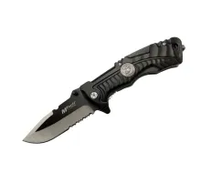 4-12-2 Siyah Kurtarma / Kamp Çakısı 21cm- Yarı , Testere Detaylı, Cam Kırma Aparatlı