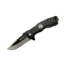 4-12-2 Siyah Kurtarma / Kamp Çakısı 21cm- Yarı , Testere Detaylı, Cam Kırma Aparatlı