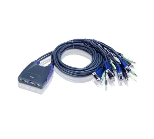 4 portlu USB VGA KVM (Keyboard/Video Monitor/Mouse) Switch, Hoparlör bağlantısı mevcut, Masaüstü Tip, KVM bağlantı kablosu ürün beraberinde gelmektedir (1.8m)<br>
4-Port USB VGA/Audio Cable KVM Switch (1.8m)