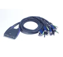 4 portlu USB VGA KVM (Keyboard/Video Monitor/Mouse) Switch, Hoparlör bağlantısı mevcut, Masaüstü Tip, KVM bağlantı kablosu ürüne gömülüdür