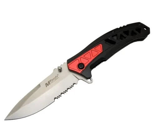 4192 Kırmızı Kamp Çakı 21cm - Yarı , Testere Detaylı, Desenli Sap