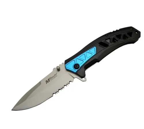 4193 Mavi Kamp Çakı 21cm - Yarı , Testere Detaylı, Desenli Sap