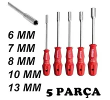 5 Adet Lokma Anahtar Tornavida 6/7/8/10/13/mm Metal Altıgen