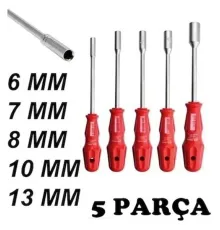 5 Adet Lokma Anahtar Tornavida 6/7/8/10/13/mm Metal Altıgen