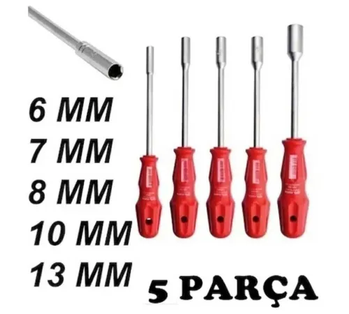 5 Adet Lokma Anahtar Tornavida 6/7/8/10/13/mm Metal Altıgen