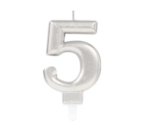 5 Rakam Mum Gümüş Renk