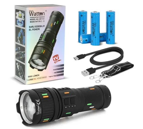 5000 Lümen Cree Tg Led Şarj Göstergeli El Feneri Wt-731