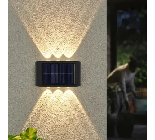 6 Ledli Solar Duvar Lamba Dekorasyon Aydınlatma Aplik Güneş Enerji Gün Işığı 2 Li Set