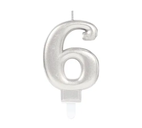 6 Rakam Mum Gümüş Renk