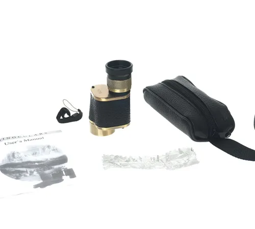 6X24 Baigish Askeri Tarzi Pirinç Ve Deri Kaplamalı Deri Çantalı Monocular Dürbün Sarı