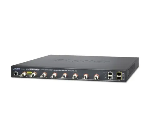 8-port Coax + 2-port 10/100/1000T + 2-port 100/1000X SFP Long Reach PoE over Coaxial Managed Switch