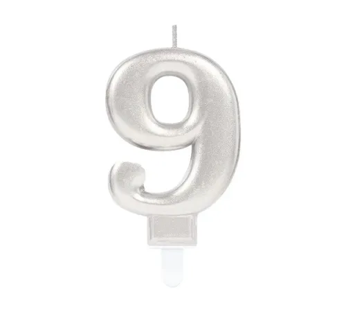 9 Rakam Mum Gümüş Renk