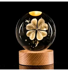 Ahşap Altlıklı Işıklı Yonca Tasarımlı Cam Küre