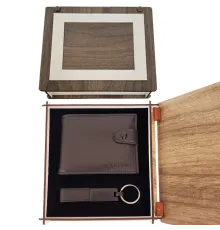 Ahşap Kutulu Deri Cüzdan Anahtarlık Set