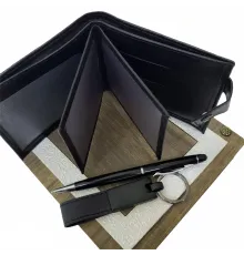 Ahşap Kutulu Erkeğe 3'lü Kalem Cüzdan Anahtar Hediye Seti