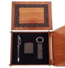 Ahşap Kutulu Siyah Kalem Anahtarlık ve Mat Çakmak Seti