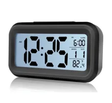 Akıllı Dijital Masa Saati Alarmlı Karanlık Sensörlü Fotoselli Siyah