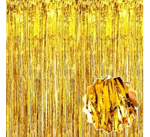 Altın Gold Renk Ekstra Metalize Parlak Saçaklı Arka Fon Perde İthal 1x2 Metre