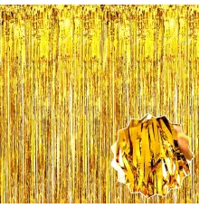 Altın Gold Renk Ekstra Metalize Parlak Saçaklı Arka Fon Perde İthal 1x2 Metre