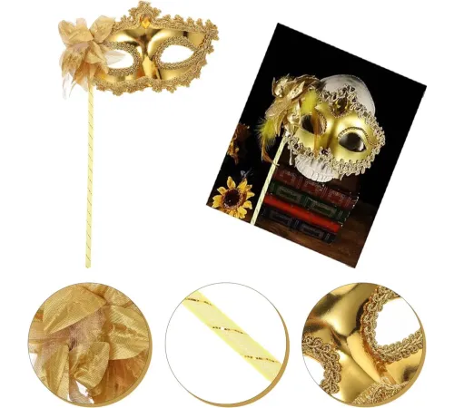 Altın Işıltılı Tutmalı Fotoğraf Çekimi Maskesi 18x29 cm