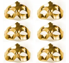 Altın Metalize Renk Düz Balo Parti Maskesi 6 Adet