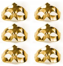 Altın Metalize Renk Düz Balo Parti Maskesi 6 Adet