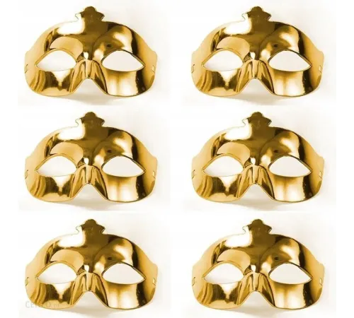 Altın Metalize Renk Düz Balo Parti Maskesi 6 Adet