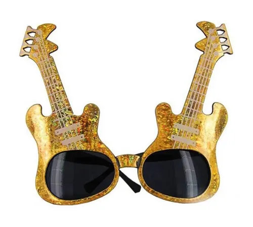 Altın Renk Rockn Roll Gitar Şekilli Parti Gözlüğü 15x15 cm
