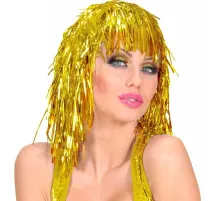 Altın Sarısı Işıltılı Metalize Parti Peruğu
