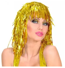 Altın Sarısı Işıltılı Metalize Parti Peruğu
