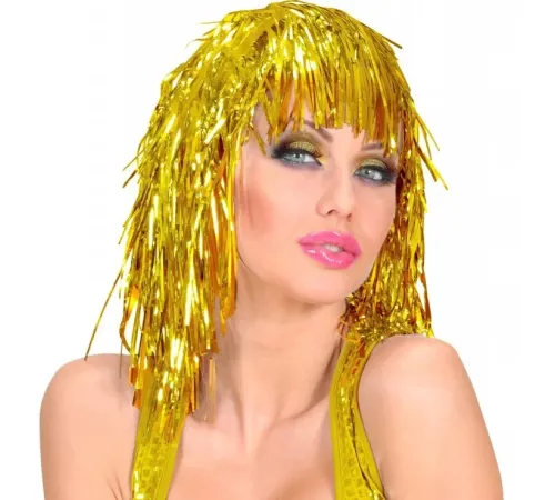 Altın Sarısı Işıltılı Metalize Parti Peruğu